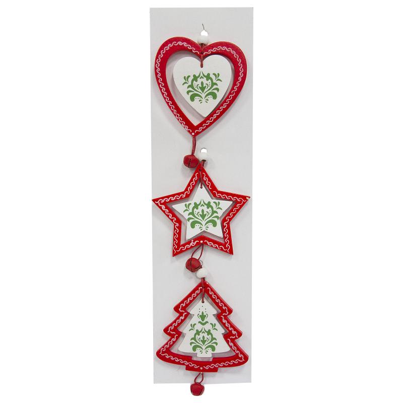 Ёлочное украшение «Звезда, ёлка, сердце» 7x8 см, 3 шт, дерево, цвет красный/зеленый