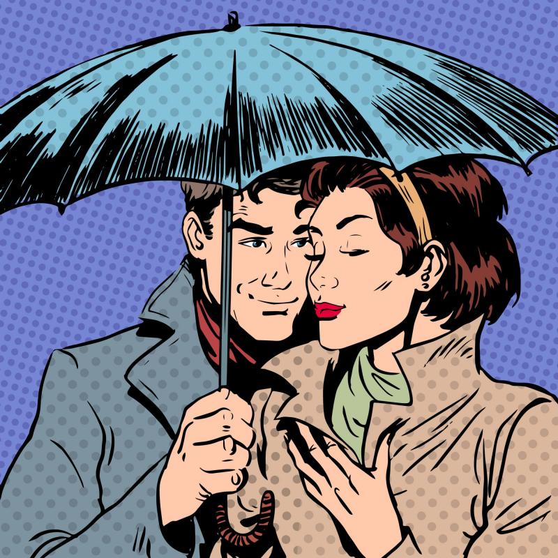 Картина на холсте «Пара под зонтом» 30х30 см