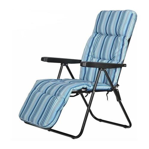 Кресло садовое с подставкой для ног, складное, 5 позиций, металл/ткань, цвет бело-синий