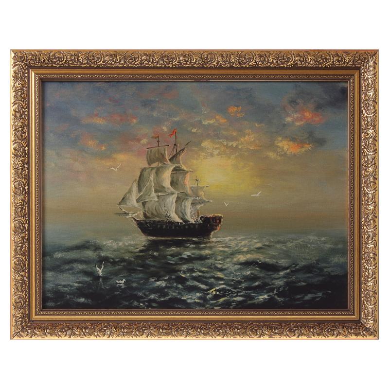 Картина в раме 30x40 см «Корабль на закате»