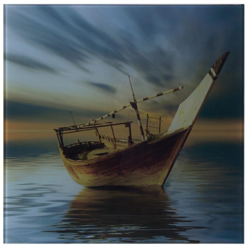 Картина на стекле 30х30 см «Вечер лодка»