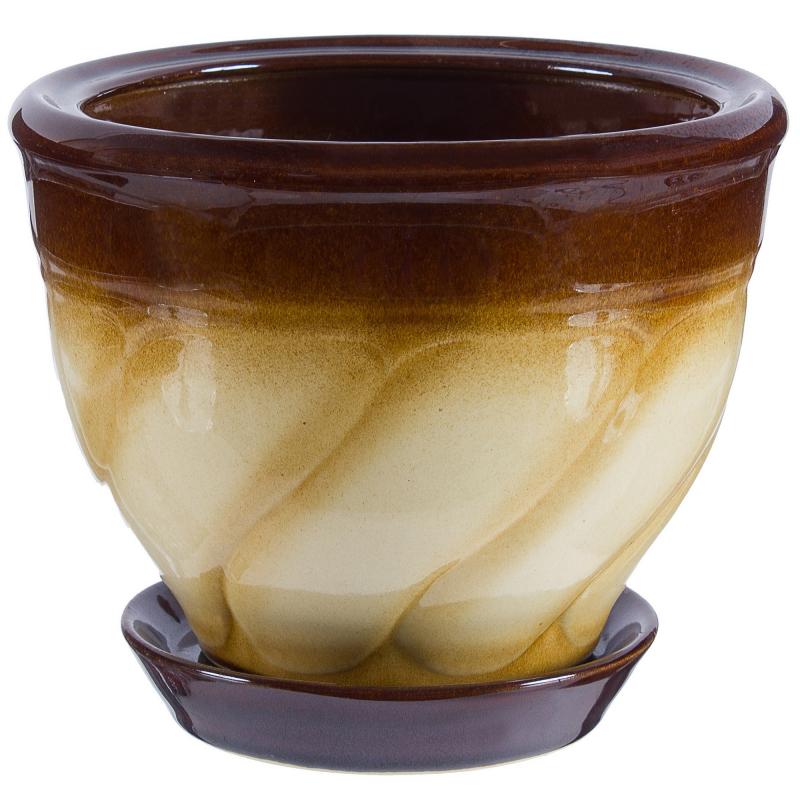 Горшок цветочный «Земфира» бежево-коричневый 1.6 л 150 мм, керамика, с поддоном