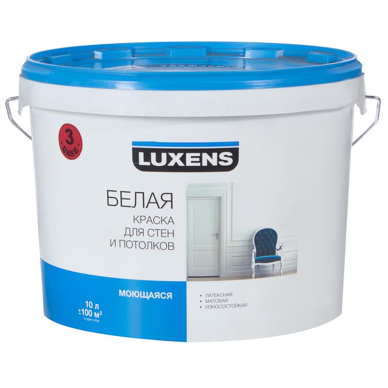 Краска водно-дисперсионная моющаяся для стен и потолков Luxens base 3, 10л