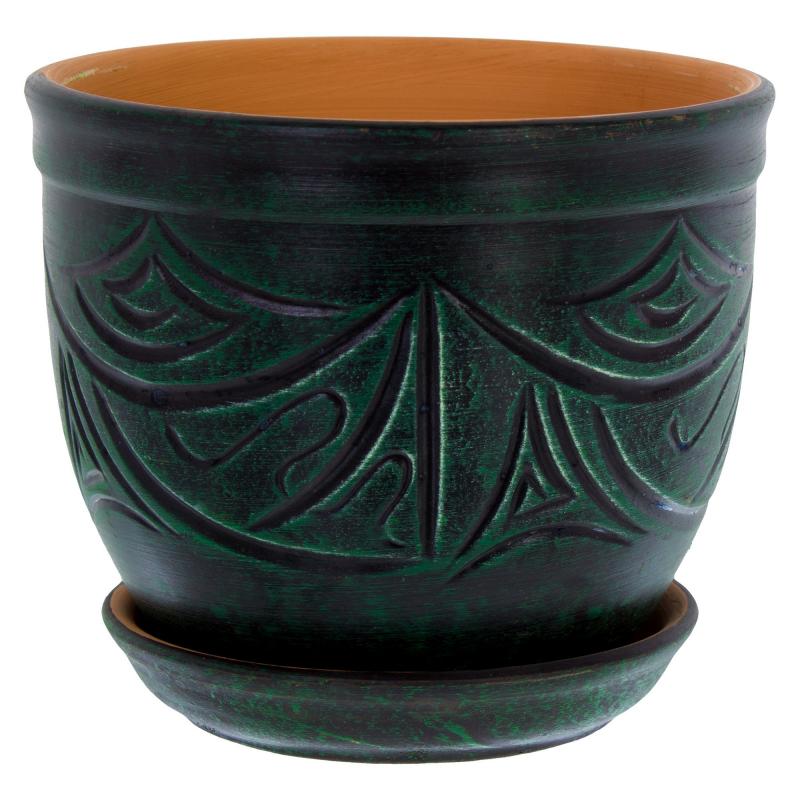 Горшок цветочный «Узоры» D15, 5, 5л., керамика, Зеленый