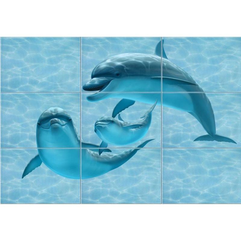 Панно «Лагуна Дельфины» 74.7х109.2 см цвет голубой