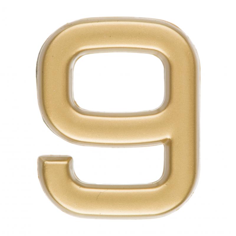 Цифра «9» самоклеящаяся 40х32 мм пластик цвет матовое золото