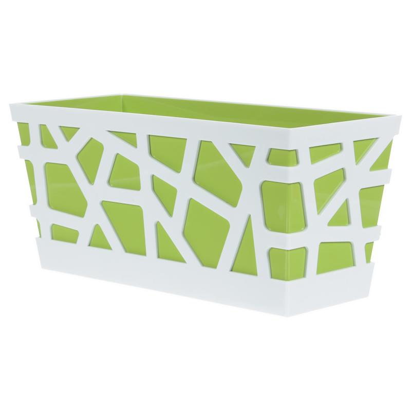 Ящик балконный «Мозаика» 40х17х18.5 см, 8 л, пластик, Белый, Зеленый