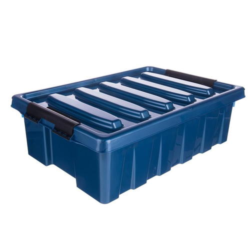 Контейнер Rox Box с крышкой с роликами, 40x18x60 см, 35 л, пластик цвет синий