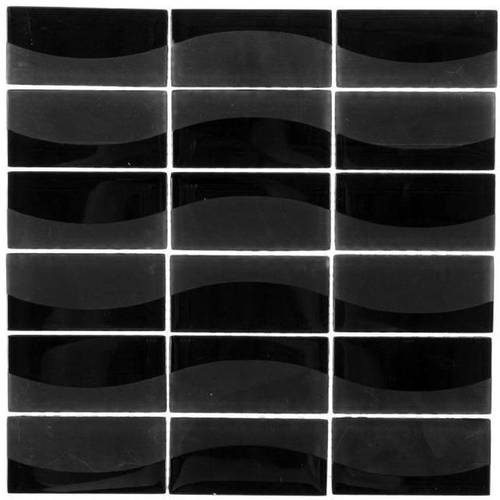 Мозаика стеклянная Artens, черные волны, 300х300х8 мм