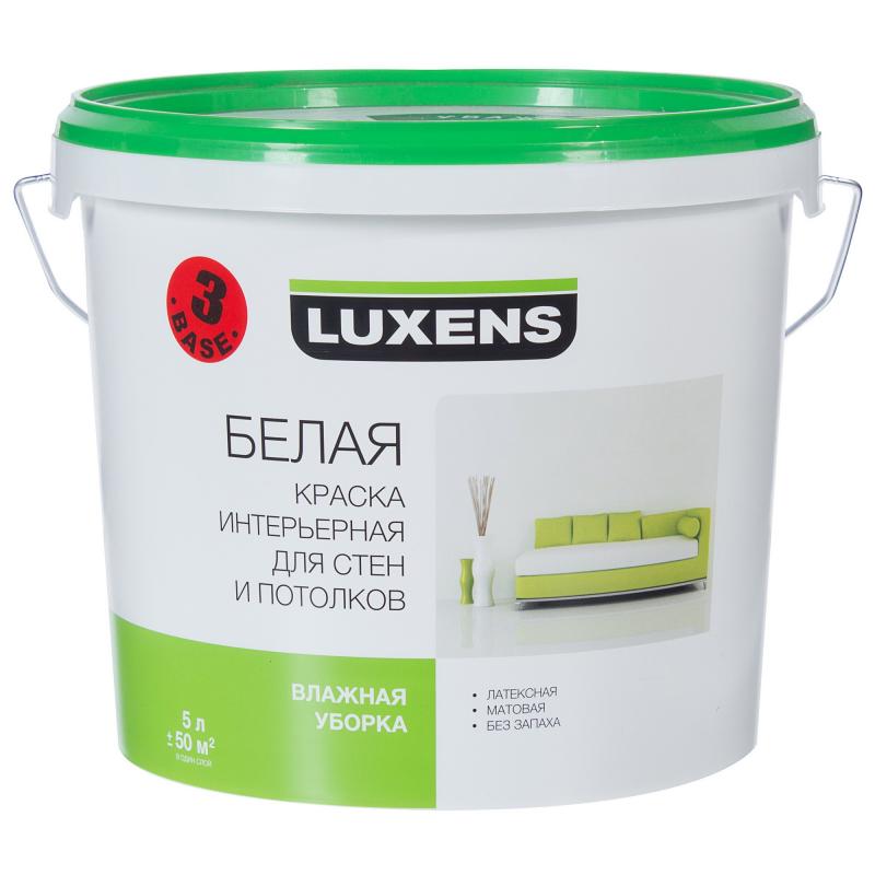 Краска водно-дисперсионная для стен и потолков Luxens base 3, влажная уборка, 5л