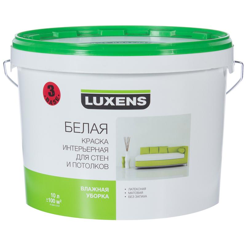 Краска водно-дисперсионная для стен и потолка с возможностью влажной уборки Luxens база 3 10л