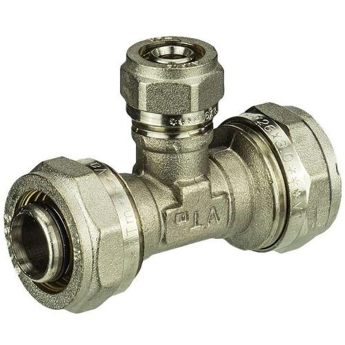 Тройник обжимной Valtec, 26x16x26 мм, никелированная латунь