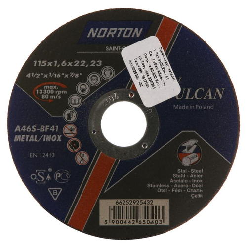 Круг отрезной по металлу Norton, тип 41, 115х1.6х22.2 мм