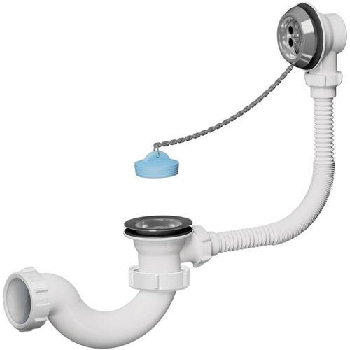 Сифон для ванны Акватер с пробкой и проточным сливом 40 мм полипропилен