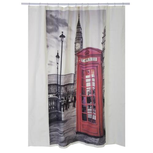 Штора для ванной комнаты «London print» 180x200 см цвет серый