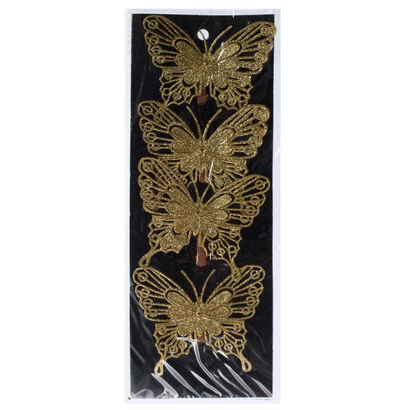 Набор ёлочных украшений «Бабочки» 10 см, цвет золотой, 4 шт.