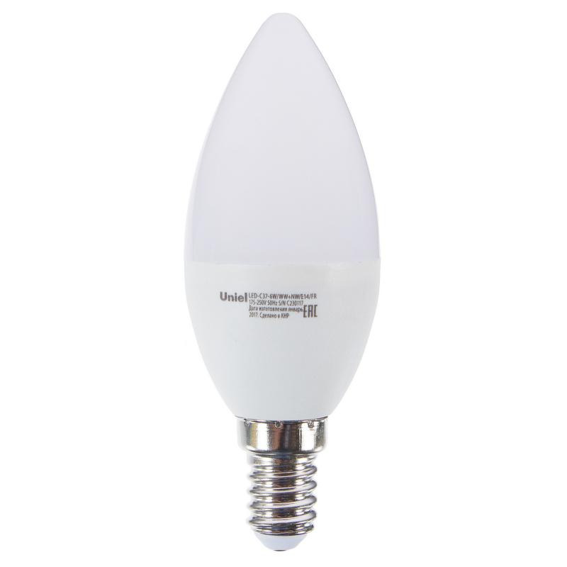 Лампа светодиодная Uniel свеча E14 6 Вт 450 Лм свет тёплыйхолодный белый
